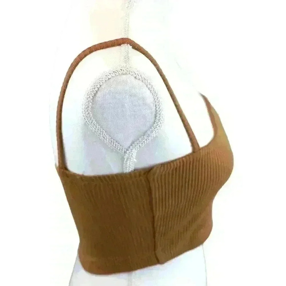 Raised by Water Brown Ribbed Bandeau Crop Top Stretch Fabric Size XS - Picture 2 of 5